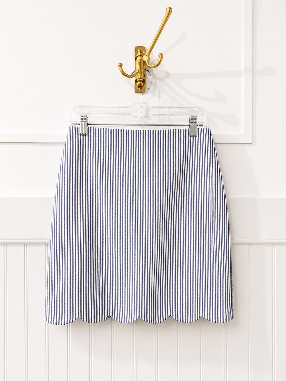 Talbots Navy & White Striped Scallop-Hem A-Line Skirt